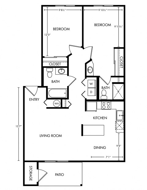 Westridge Apartments 2 Bed 2 Bath Floor Plan